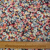 Viscose printed with bluish gray heather and wine lee black background
