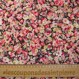 Viscose printed with raspberry heather and yellow black background