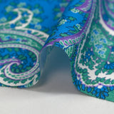 Water green and mauve cashmere printed viscose with blue background