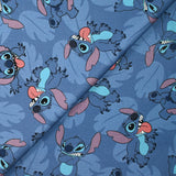 Coton imprimé Stitch fond bleu barbeau