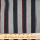 Gabardine de laine mélangée rayée marine et bordeaux fond gris