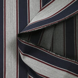Gabardine de laine mélangée rayée marine et bordeaux fond gris