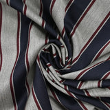 Gabardine de laine mélangée rayée marine et bordeaux fond gris