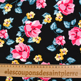 Viscose imprimée bouquet rose royal fond noir
