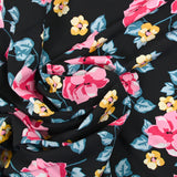 Viscose imprimée bouquet rose royal fond noir