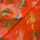 Viscose imprimée artistique fond rouge corail