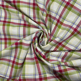 Woven-dyed cotton Rowan magenta and apple green white background