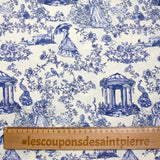 Toile de algodón estampado de Jouy Maël fondo azul crudo