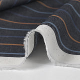 Coton fantaisie rayé bleu et camel fond bleu nuit