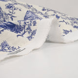 Toile de algodón estampado de Jouy Maël fondo azul crudo
