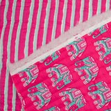 Double-sided quilted cotton elephant and pink stripe per meter