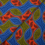 Coton imprimé ethnique Almelo bleu, orange et jaune