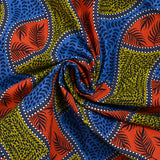 Coton imprimé ethnique Almelo bleu, orange et jaune
