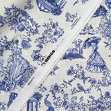 Toile de algodón estampado de Jouy Maël fondo azul crudo