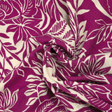 Crêpe viscose imprimé feuillage fond orchidée
