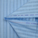 Coton lin rayé Lurex doré fond bleu ciel