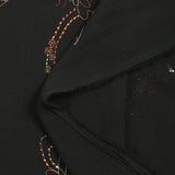 Crinkle muslin embroidered flowers black background