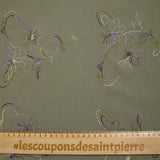 Crinkle muslin embroidered flowers sage background