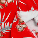 Maille de viscose Hawaii fond rouge fraise