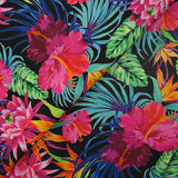 Coton imprimé jungle florale fuchsia fond noir