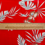 Maille de viscose satinée Hawaii fond rouge fraise
