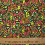 Coton imprimé explosion retro framboise, marron et anis