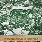 Satin de soie imprimé dans la jungle vert fond blanc