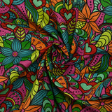 Coton imprimé explosion retro magenta, rouge et orange
