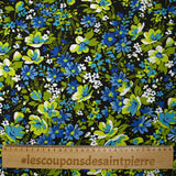 Coton imprimé vent floral bleu fond noir