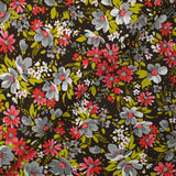 Coton imprimé vent floral corail fond marron