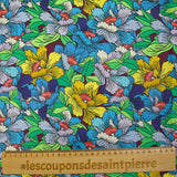 Algodón estampado constelaciones florales azules