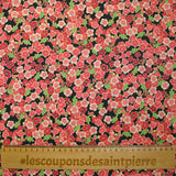 Cotton printed cherry blossoms coral pink black background