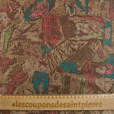 Maille polyester lamée éclat d'antan turquoise et rose fond beige