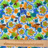 Popeline de coton imprimée fleurs Victoria fond ciel