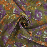 Maille polyester lamée fleurs violet et orange fond marron