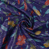 Jacquard polyester lamé champêtre fond indigo