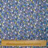 Coton imprimé prairie en fleurs bleu fond indigo