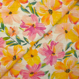 Double printed gauze yellow flowers and roses broken white background