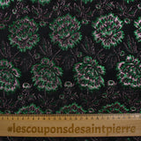 Brocart pivoines vertes et roses fond noir