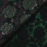 Brocart pivoines vertes et roses fond noir