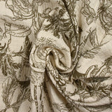 Double gaze imprimée toile de Jouy jungle taupe fond écru