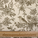 Double Gaze Printed Jouy Birds Taupe Ecru background