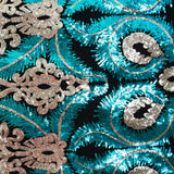 Tulle sequin plumes royales argent et turquoise
