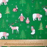 Jersey French terry animaux pull de Noël vert au mètre