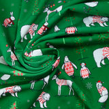 Jersey French terry animaux pull de Noël vert au mètre
