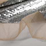 Sequins argentés sur tulle chair