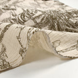 Double gaze imprimée toile de Jouy jungle taupe fond écru