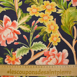 Lin viscose imprimé champs de fleurs fond bleu indigo