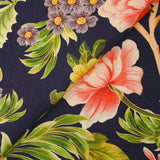 Lin viscose imprimé champs de fleurs fond bleu indigo