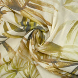 Voile de polycoton imprimé frise et palmiers vert et marron fond écru